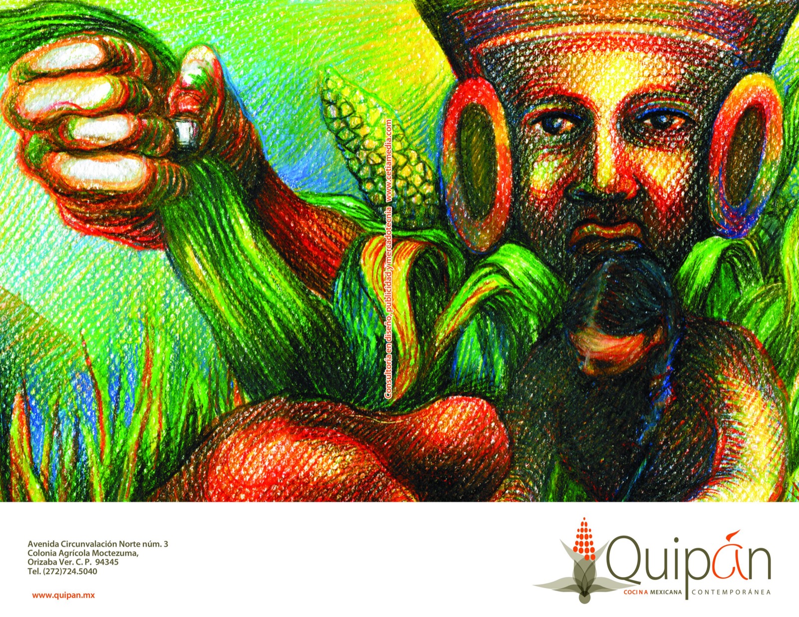 Ilustración mural con personajes y alimentos de la cultura mexicana