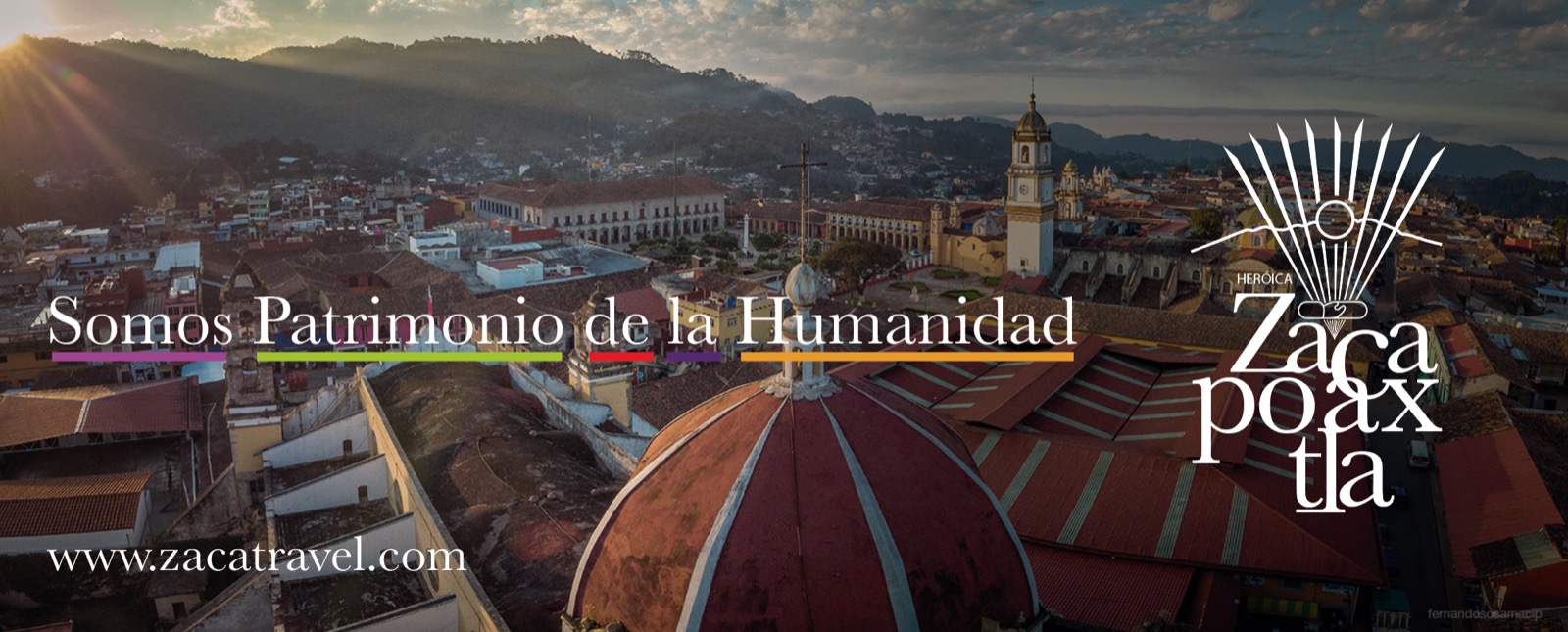 Pieza de campaña con vista aérea del patrimonio de Zacapoaxtla